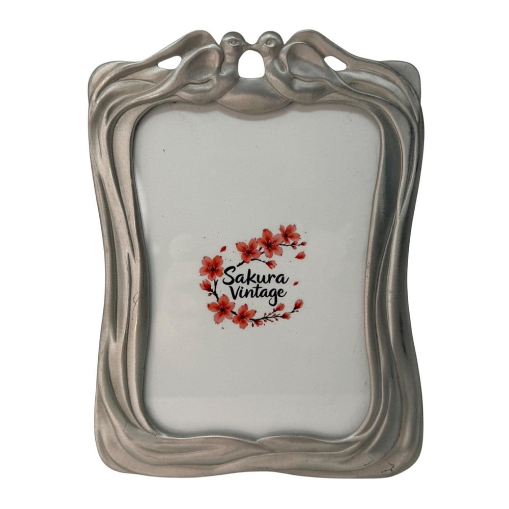 Vintage Pewter Lovebirds Doves Wedding Photo Picture Frame 5x7 1980s